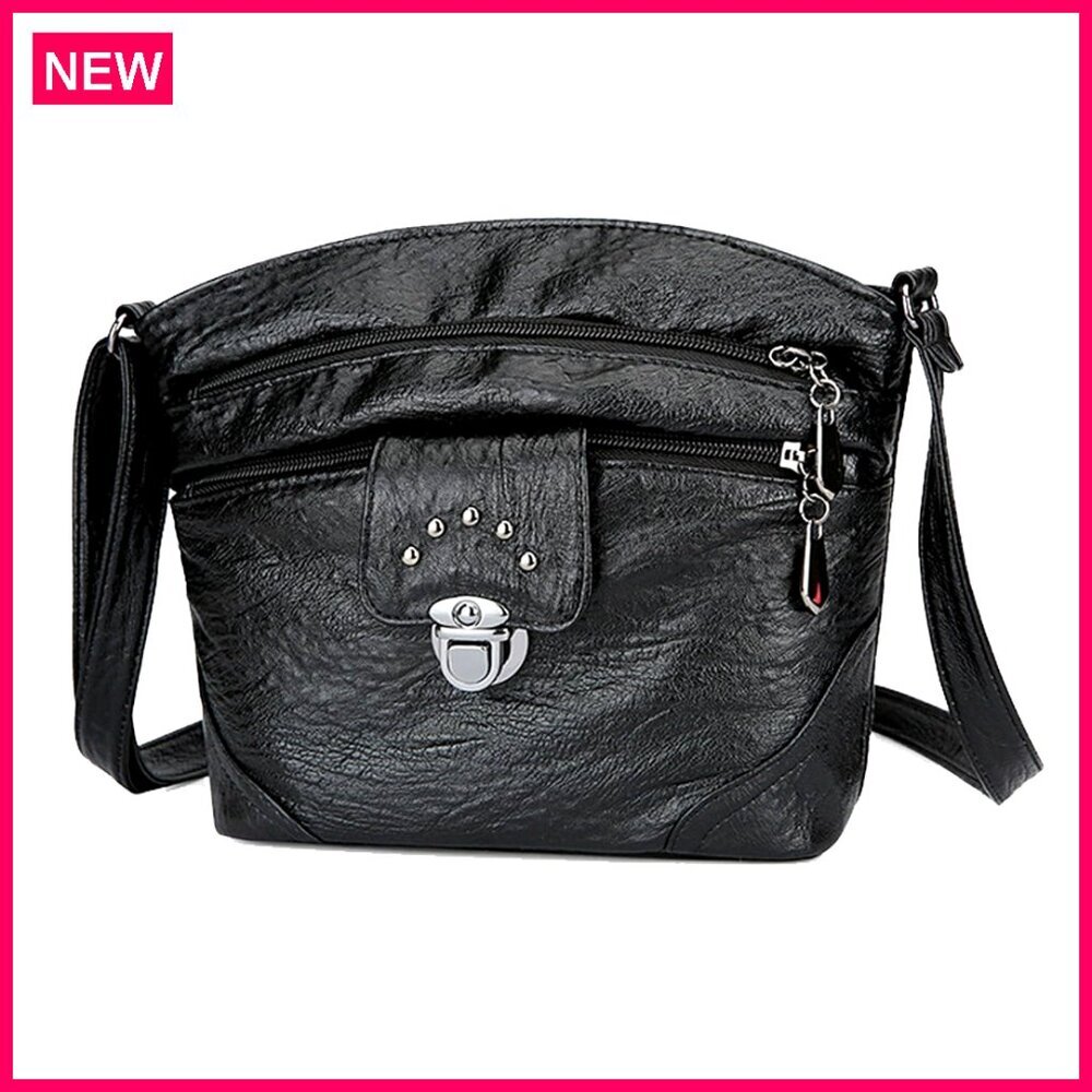 Lightweight PU Leather Crossbody Bag with Adjustable Strap and Multiple Pockets